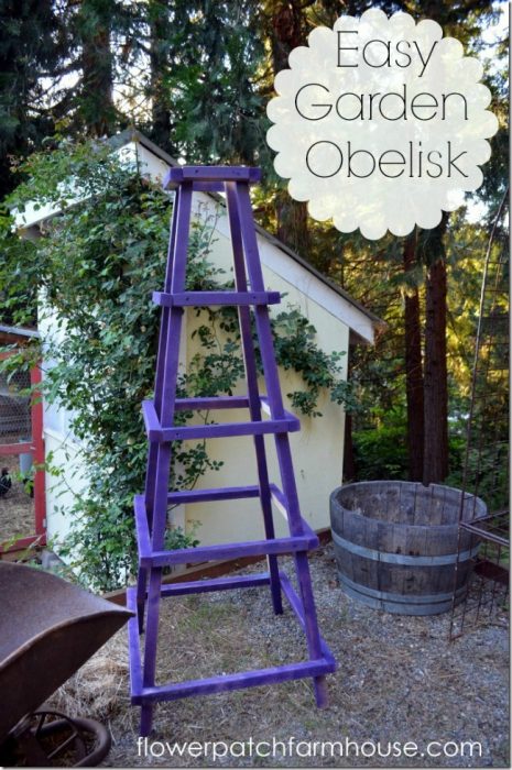 Purple garden obelisk.